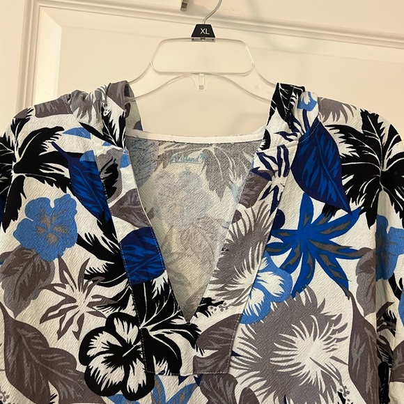 KS Island swim coverup poncho w/hood and pocket blu/wht Hawaiian floral 2X plus - Picture 6 of 16